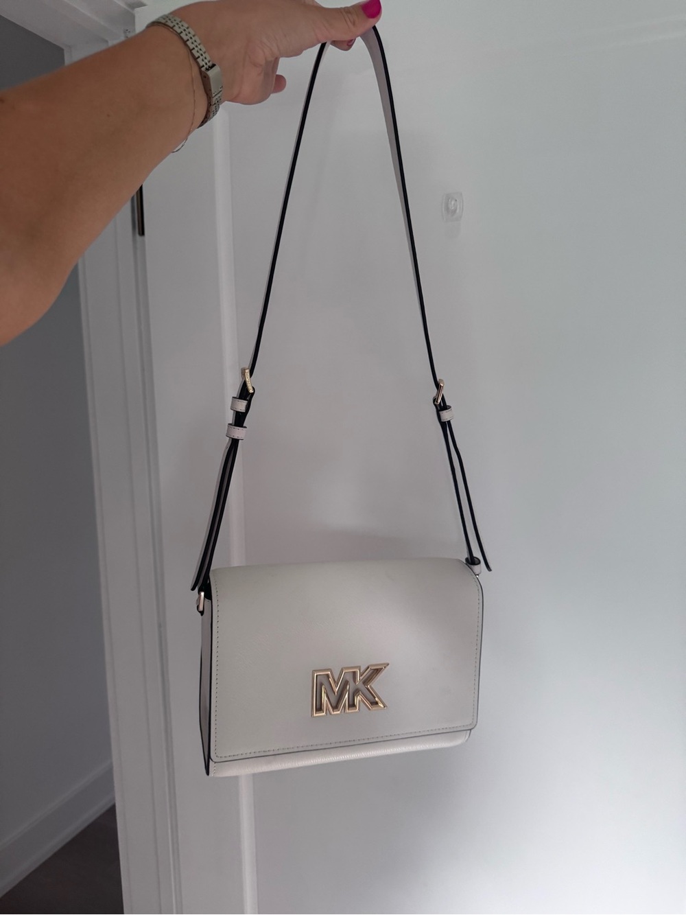 Michael Kors White Leather MK Logo Crossbody